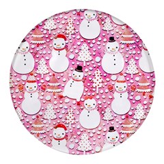 Cute Snowmen With Hats, Adoxali, Christmas Round Glass Fridge Magnet (4 Pack) by kyorashop23