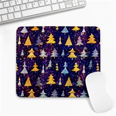 Gold And Blue Trees, Adoxali, Christmas Large Mousepad by kyorashop23