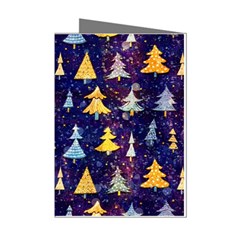 Gold And Blue Trees, Adoxali, Christmas Mini Greeting Cards (pkg Of 8)