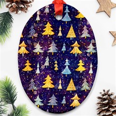 Gold And Blue Trees, Adoxali, Christmas Oval Ornament (two Sides)