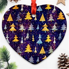 Gold And Blue Trees, Adoxali, Christmas Heart Ornament (two Sides)