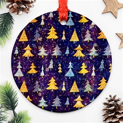 Gold And Blue Trees, Adoxali, Christmas Round Ornament (two Sides)