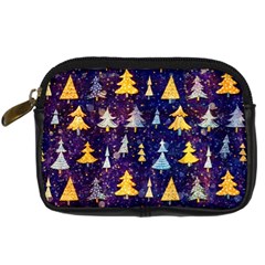 Gold And Blue Trees, Adoxali, Christmas Digital Camera Leather Case by kyorashop23