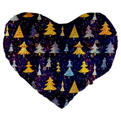 Gold And Blue Trees, Adoxali, Christmas Large 19  Premium Heart Shape Cushions by kyorashop23