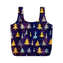 Gold And Blue Trees, Adoxali, Christmas Full Print Recycle Bag (m) by kyorashop23