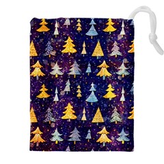 Gold And Blue Trees, Adoxali, Christmas Drawstring Pouch (5xl) by kyorashop23