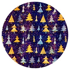 Gold And Blue Trees, Adoxali, Christmas Round Trivet by kyorashop23