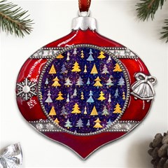 Gold And Blue Trees, Adoxali, Christmas Metal Snowflake And Bell Red Ornament by kyorashop23