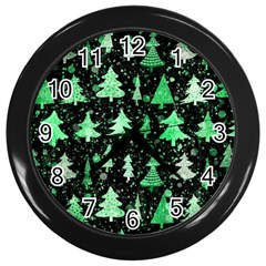 Green Christmas Trees, Adoxali, Scandinavian Wall Clock (black) by kyorashop23