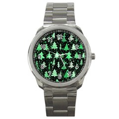 Green Christmas Trees, Adoxali, Scandinavian Sport Metal Watch by kyorashop23