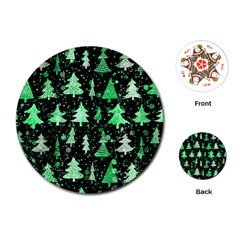 Green Christmas Trees, Adoxali, Scandinavian Playing Cards Single Design (round)