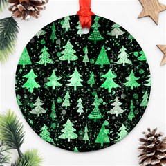 Green Christmas Trees, Adoxali, Scandinavian Round Ornament (two Sides)