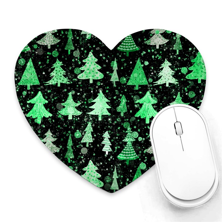 Green Christmas Trees, Adoxali, Scandinavian Heart Mousepad