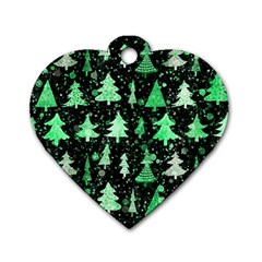 Green Christmas Trees, Adoxali, Scandinavian Dog Tag Heart (one Side) by kyorashop23