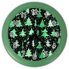 Green Christmas Trees, Adoxali, Scandinavian Color Wall Clock by kyorashop23