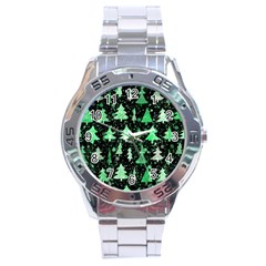 Green Christmas Trees, Adoxali, Scandinavian Stainless Steel Analogue Watch by kyorashop23