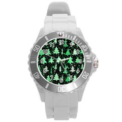 Green Christmas Trees, Adoxali, Scandinavian Round Plastic Sport Watch (l) by kyorashop23