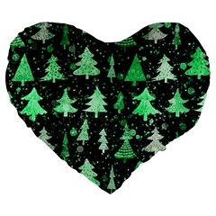 Green Christmas Trees, Adoxali, Scandinavian Large 19  Premium Flano Heart Shape Cushions by kyorashop23