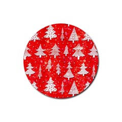 White And Red Trees, Adoxali, Christmas Rubber Coaster (Round)