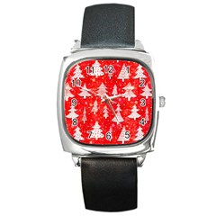 White And Red Trees, Adoxali, Christmas Square Metal Watch by kyorashop23