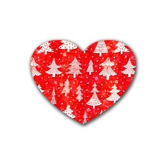 White And Red Trees, Adoxali, Christmas Rubber Coaster (Heart)