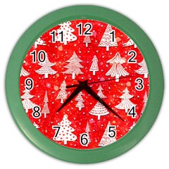 White And Red Trees, Adoxali, Christmas Color Wall Clock