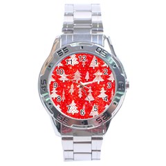 White And Red Trees, Adoxali, Christmas Stainless Steel Analogue Watch by kyorashop23