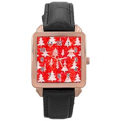 White And Red Trees, Adoxali, Christmas Rose Gold Leather Watch 