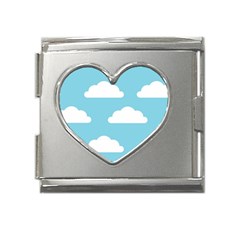 Clouds Blue Pattern Mega Link Heart Italian Charm (18mm)