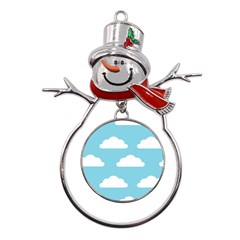 Clouds Blue Pattern Metal Snowman Ornament