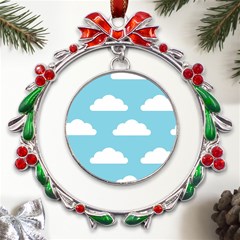 Clouds Blue Pattern Metal X mas Wreath Ribbon Ornament by ConteMonfrey