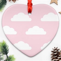 Clouds Pink Pattern Heart Ornament (two Sides)