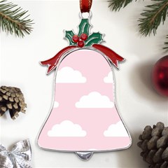 Clouds Pink Pattern Metal Holly Leaf Bell Ornament