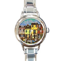 Colorful Venice Homes - Venezia, Italy Round Italian Charm Watch by ConteMonfrey