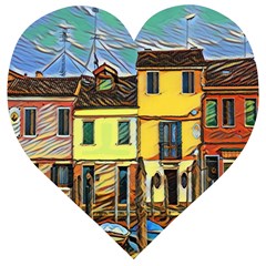 Colorful Venice Homes - Venezia, Italy Wooden Puzzle Heart by ConteMonfrey