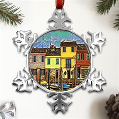 Colorful Venice Homes - Venezia, Italy Metal Small Snowflake Ornament by ConteMonfrey