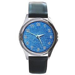 Blue Denim Jeans Like Round Metal Watch by ConteMonfrey