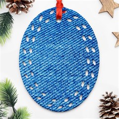 Blue Denim Jeans Like Oval Filigree Ornament (two Sides)