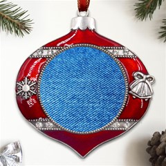 Blue Denim Jeans Like Metal Snowflake And Bell Red Ornament