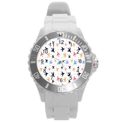 Cute airplanes planes Round Plastic Sport Watch (L)