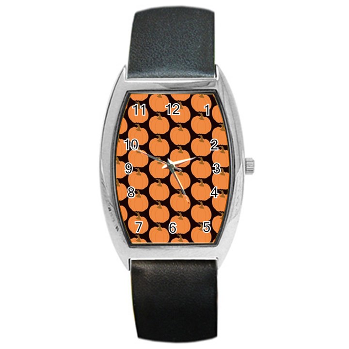 Black And Orange Pumpkin Barrel Style Metal Watch