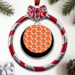 Cute Pumpkin Metal Red Ribbon Round Ornament