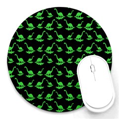 Green Neon Dinos Round Mousepad by ConteMonfrey