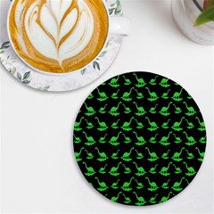 Green Neon Dinos Uv Print Round Tile Coaster by ConteMonfrey