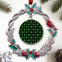 Green Neon Dinos Metal X mas Wreath Holly Leaf Ornament by ConteMonfrey