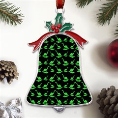 Green Neon Dinos Metal Holly Leaf Bell Ornament by ConteMonfrey