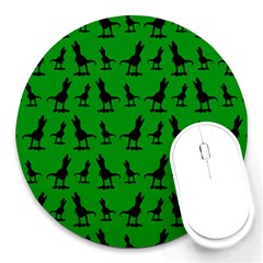 Dinos On A Green Background Round Mousepad by ConteMonfrey