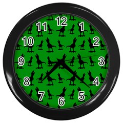 Dinos On A Green Background Wall Clock (black) by ConteMonfrey