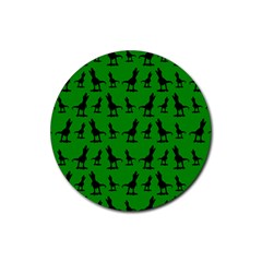 Dinos On A Green Background Rubber Round Coaster (4 Pack) by ConteMonfrey