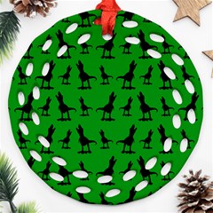 Dinos On A Green Background Ornament (round Filigree)